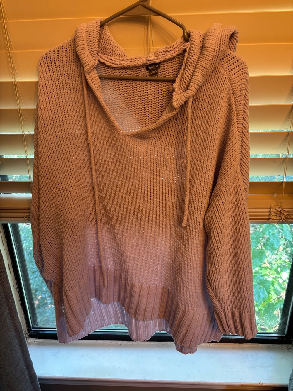 aerie Relaxed Hooded Knit Sweater in Dusty Pink